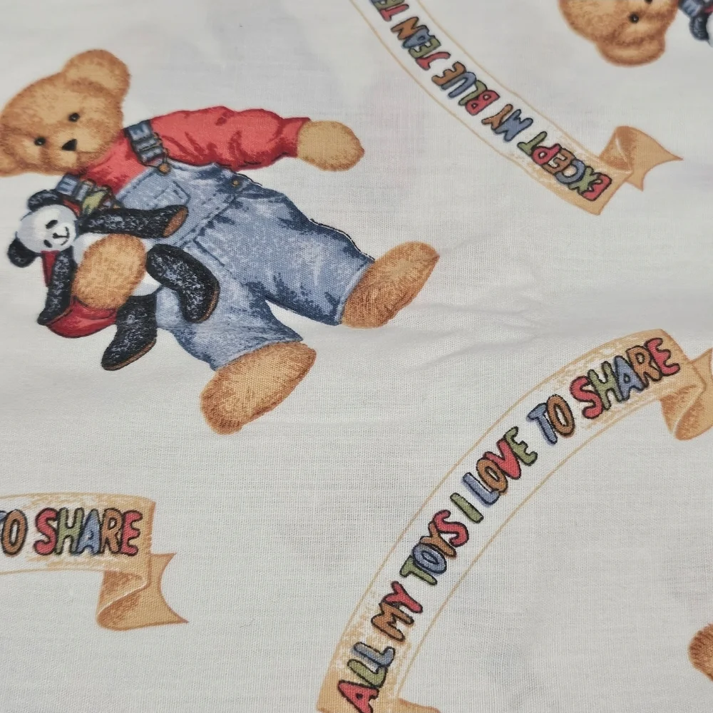 Blue Jean Teddy Vintage Kids Pillowcase Handmade Christmas Poinsetta Holiday VTG
